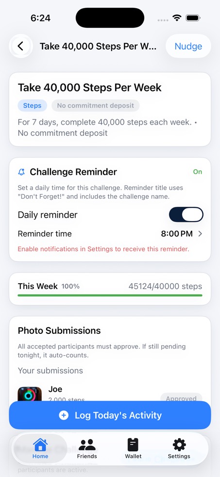 Detailed challenge view with weekly progress