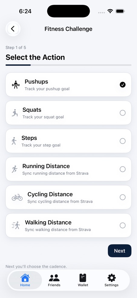 Challenge type selection screen