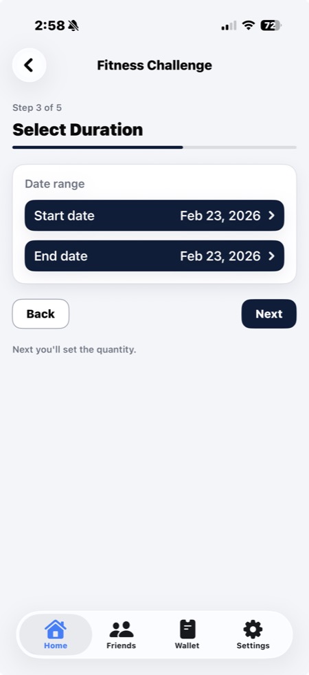 Duration configuration screen for challenge setup