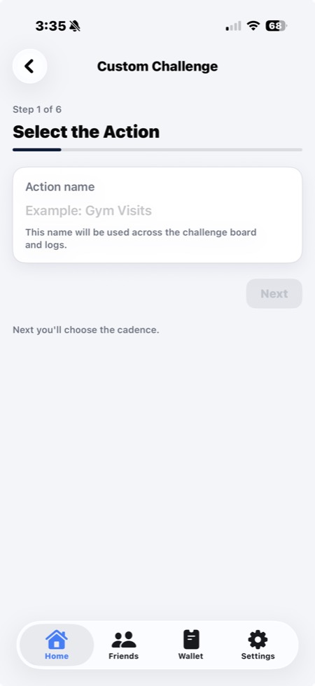 Create a custom challenge and name the action