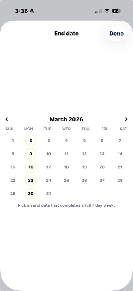 Select challenge date range on calendar